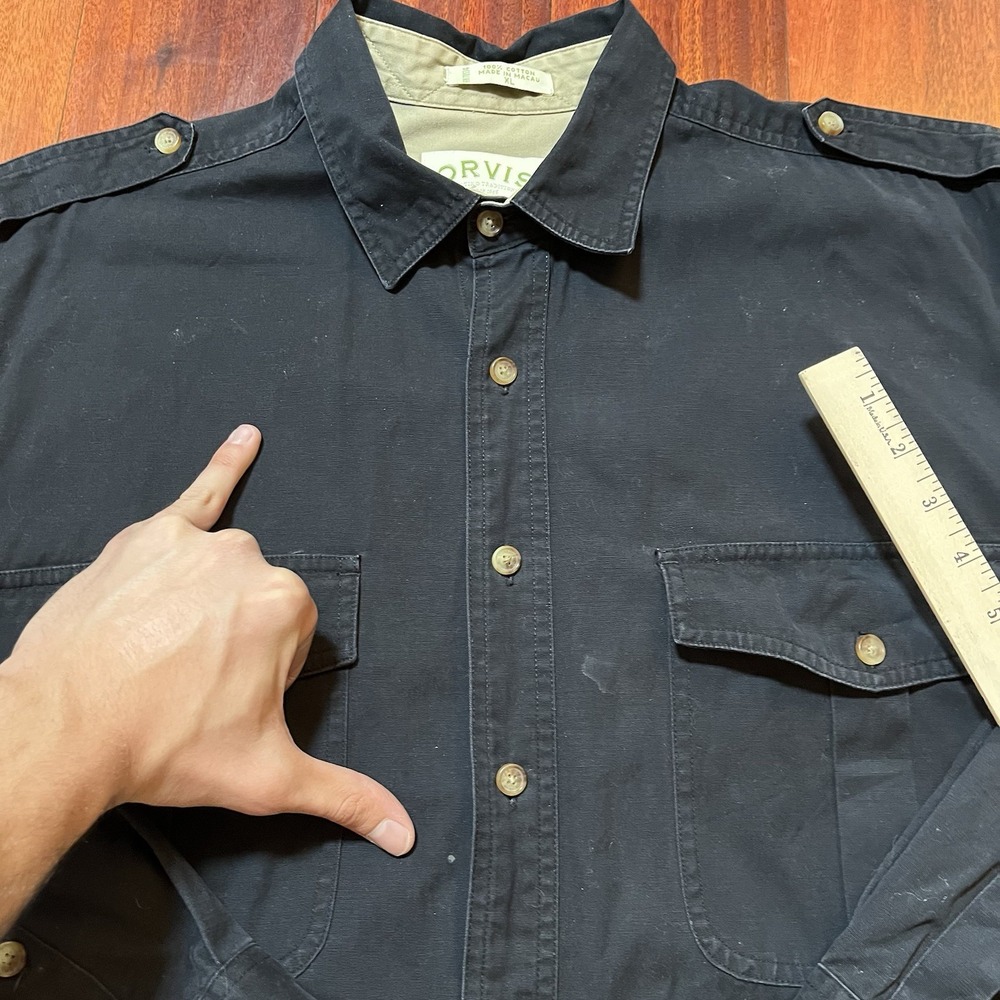 Vintage Orvis Shirt Mens XL Solid Black With Epauletes Button Down Field FADE 90 - Picture 4 of 7